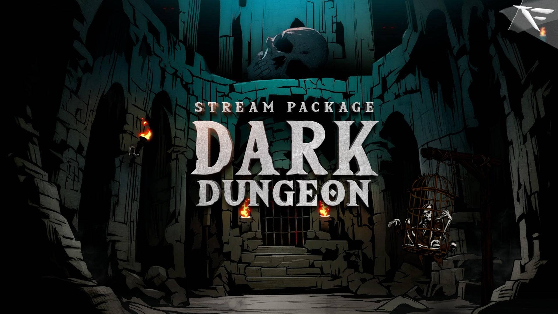Dark Dungeon Twitch overlay pack featuring animated stream scenes, webcam overlays, alerts, and panels with gothic dungeon and spooky visuals, perfect for horror and dark fantasy streams on OBS and Streamlabs.