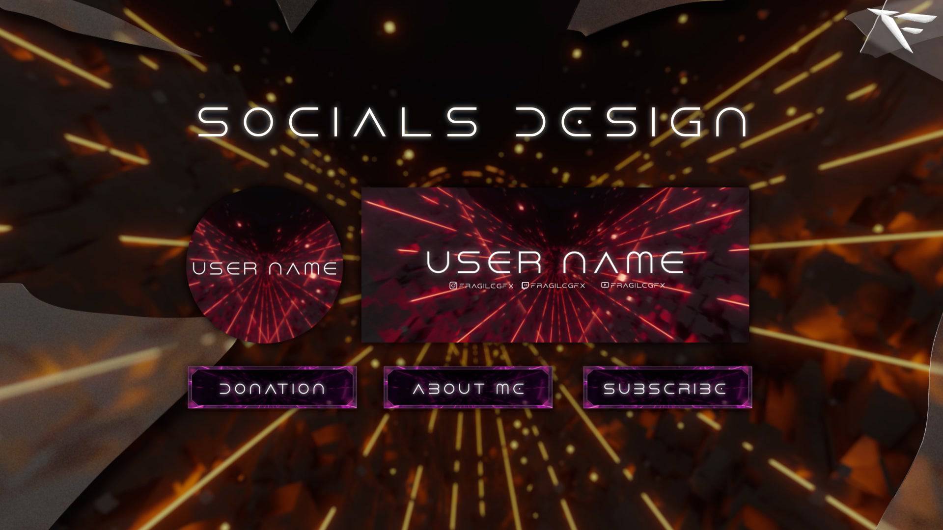 Neon RGB Twitch panels set with glowing multicolor borders for sections like About, Donate, Schedule, and Socials. Designed for streamers using OBS and Streamlabs.
