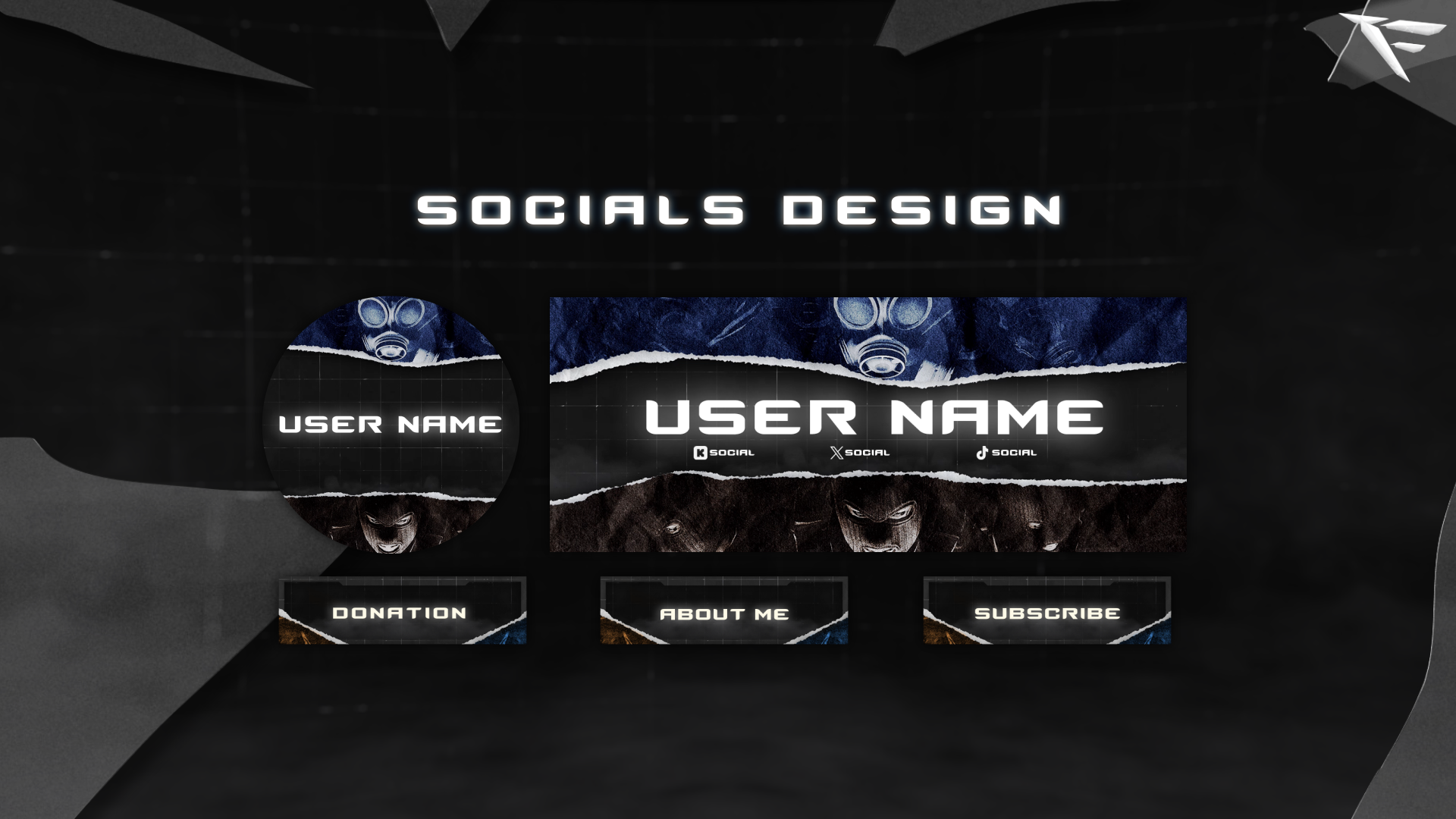 Custom Twitch stream panels in Counter-Strike 2 style, including About, Donate, and Social links