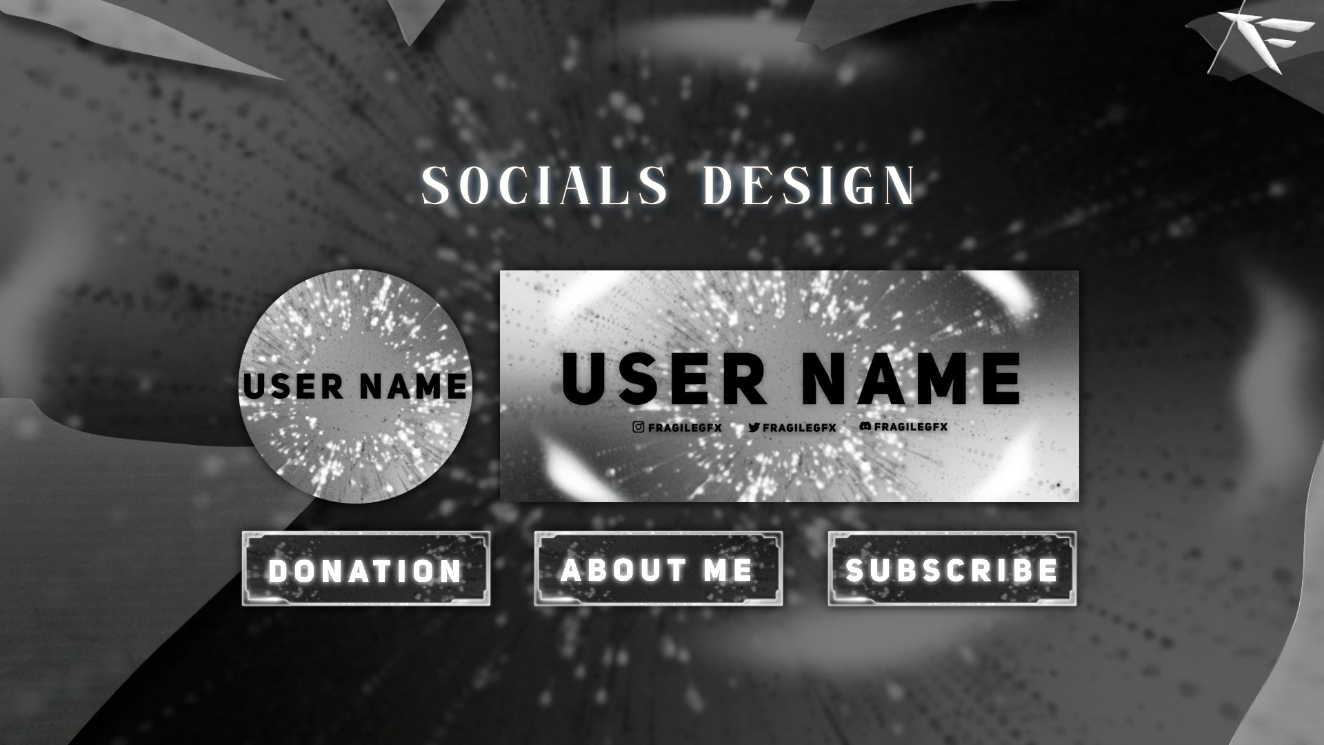 Design template for social media profiles with placeholder text and icons.