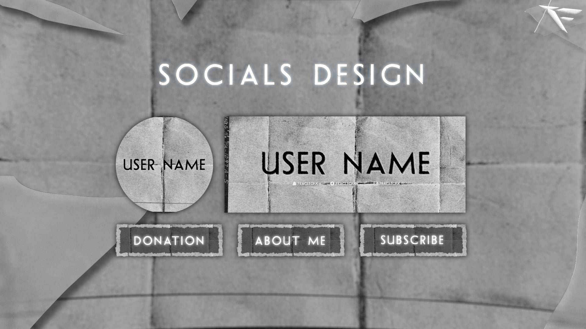 Collection of matching Twitch panels from the Paper Trails package, featuring minimal paper design and sketched icons.