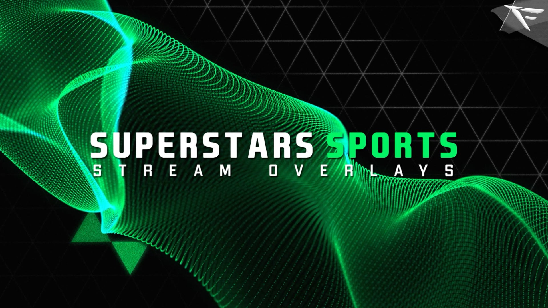Superstars Sports Twitch overlay thumbnail featuring animated green and black sports graphics, facecam frame, and alerts — part of the FragileGFX Superstars Sports Stream Package.