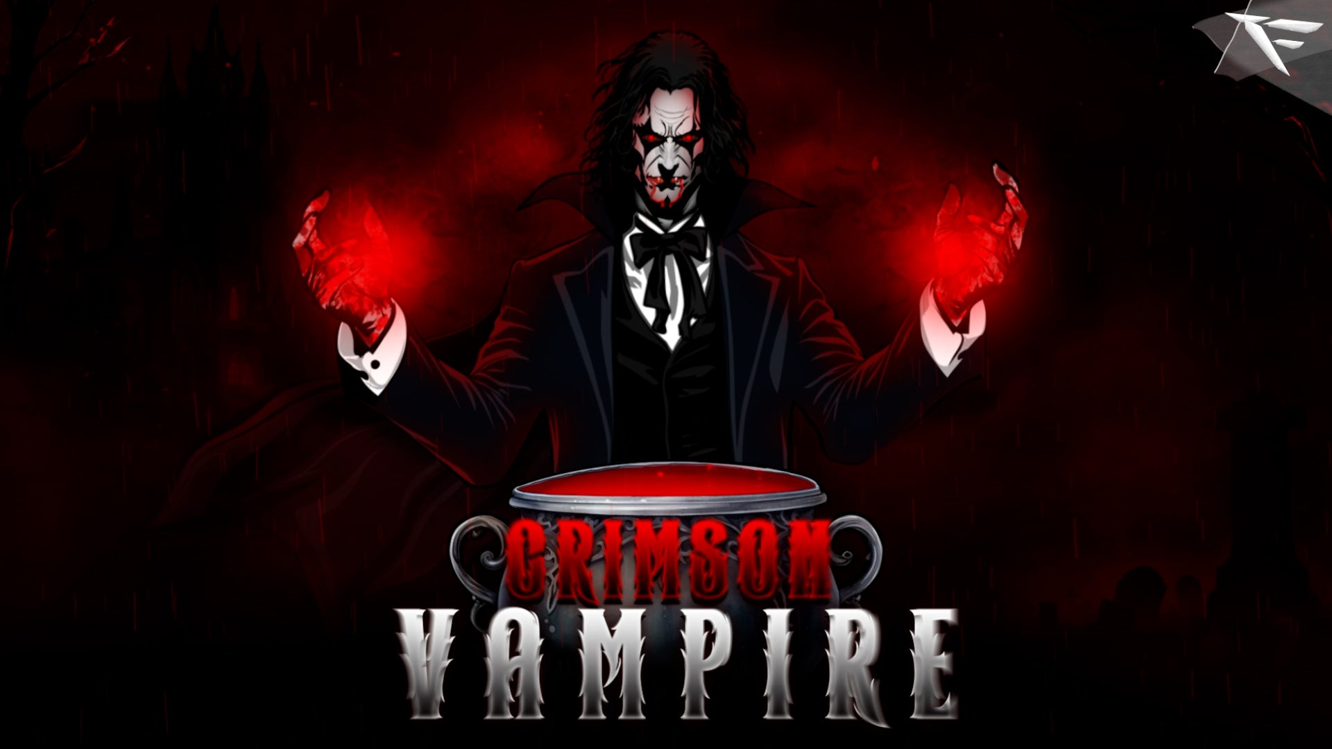 Crimson Vampire Twitch overlay with animated gothic red and black design, compatible with OBS and Streamlabs