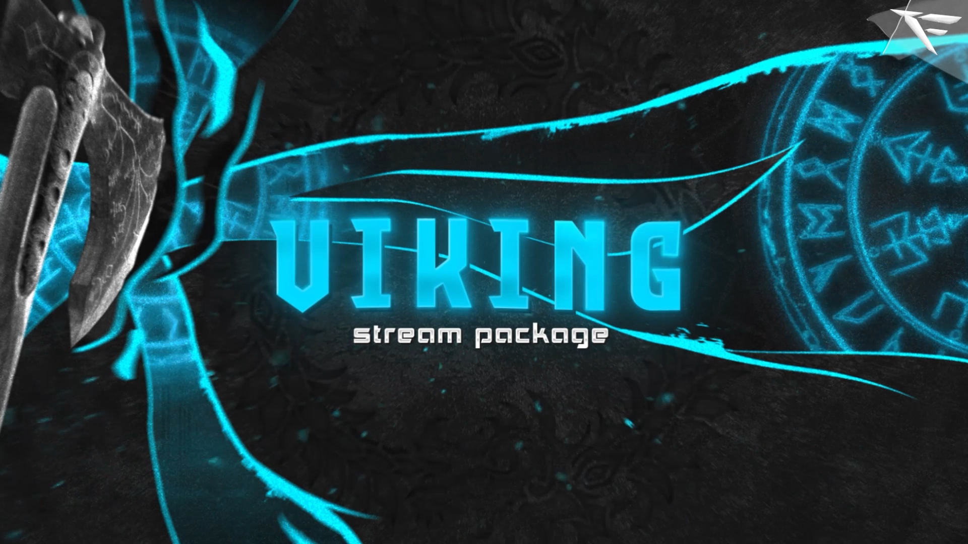 Viking Twitch Overlay Pack – Norse-inspired streaming design with axes, runes, and northern symbols in dark rustic style for Twitch and OBS.