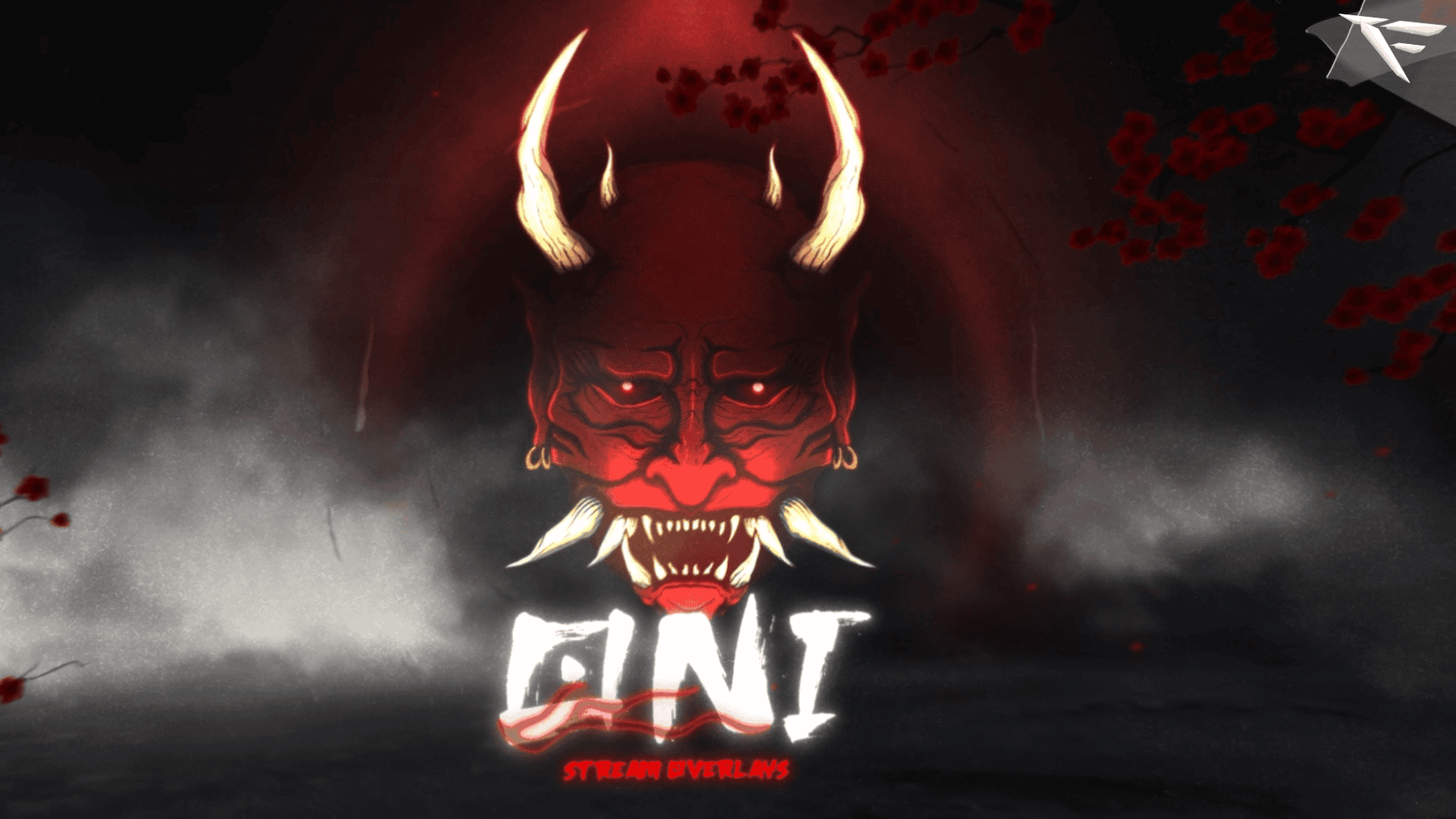 ONI Twitch Overlay for OBS – animated dark stream screens, webcam frame, and panels with demon-inspired design