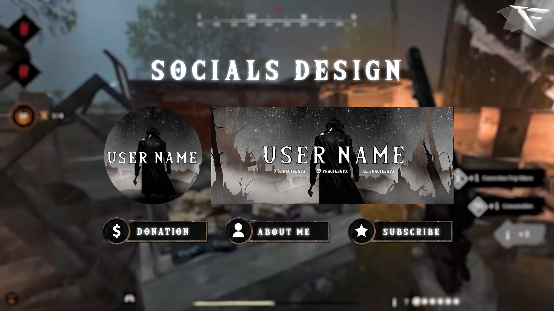 Socials design interface with placeholder user names and icons in a game-like setting.