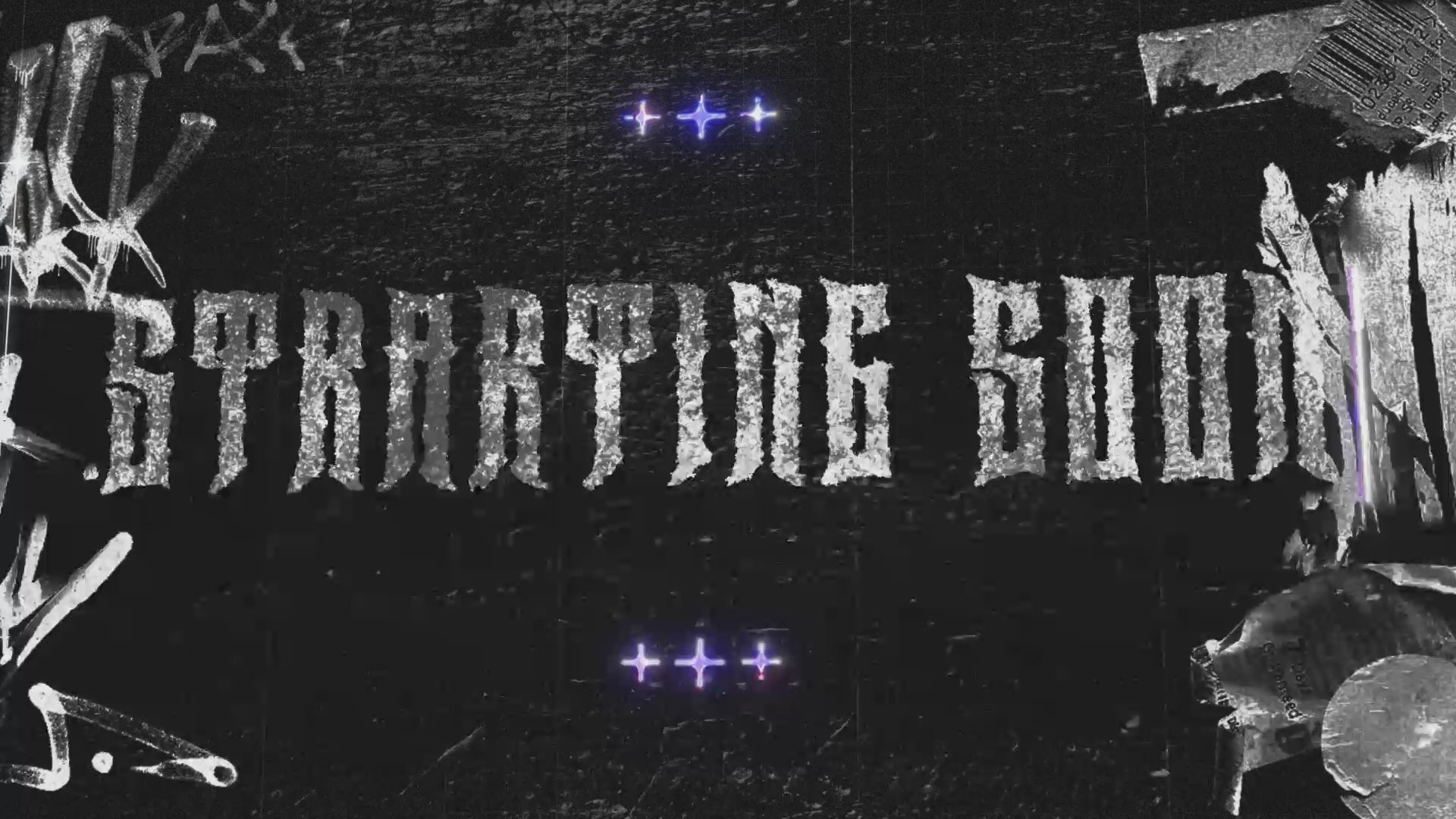 Animated intermission, chatting and stream screens from Chrome Graffiti Twitch overlay pack, showcasing vibrant glitch effects and graffiti-style graphics