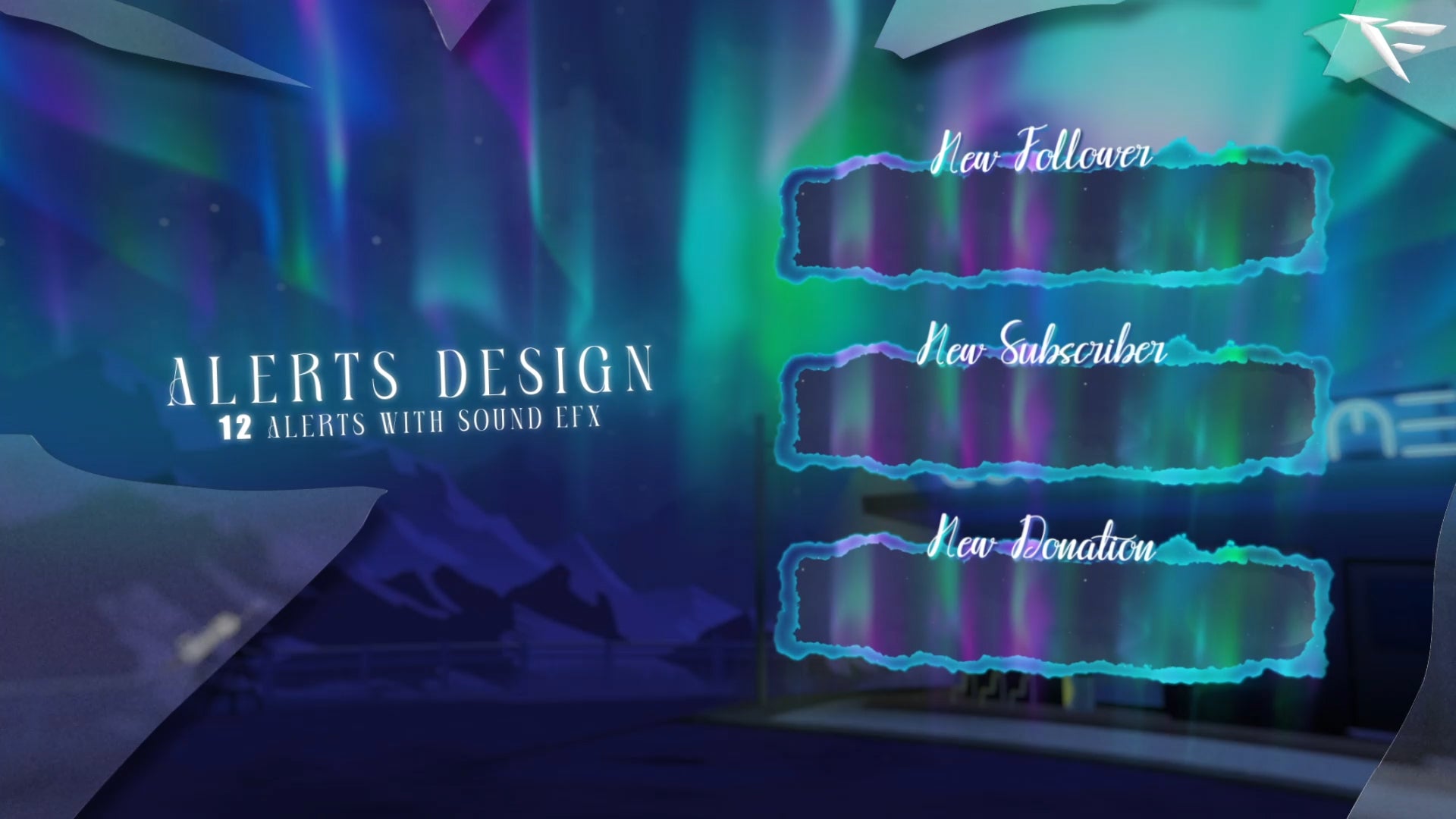 Aurora Night animated Twitch alerts featuring glowing neon motion, soft aurora waves, and elegant light animations by FragileGFX.