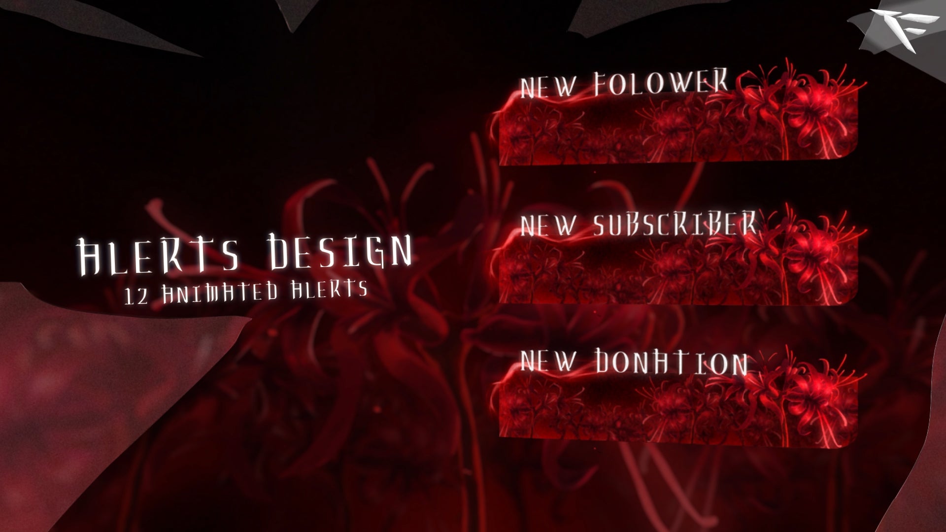 Death Lily animated alerts – red flower petal animation and dark gothic style for Twitch notifications and stream events.