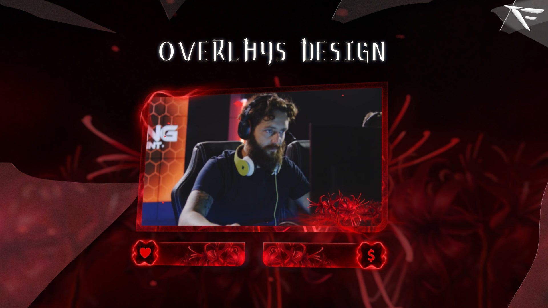 Death Lily webcam overlay – red glowing flower frame with soft particle animation and elegant dark theme for Twitch and OBS streamers.