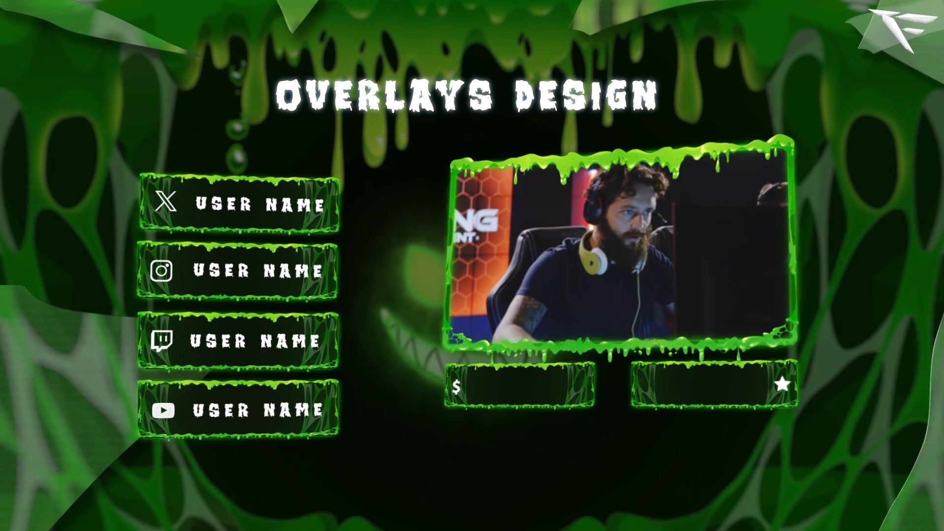 Slime Monster Twitch facecam overlay – dynamic green goo webcam frame for streamers – perfect for Twitch and OBS layouts by FragileGFX.