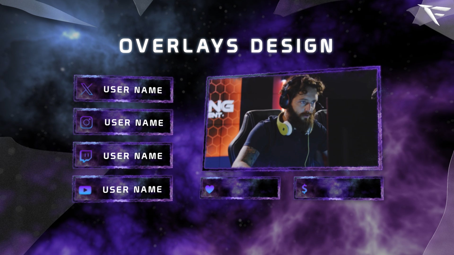 Glowing animated webcam frame with sci-fi inspired edges – part of Cosmic Energy streaming overlay.