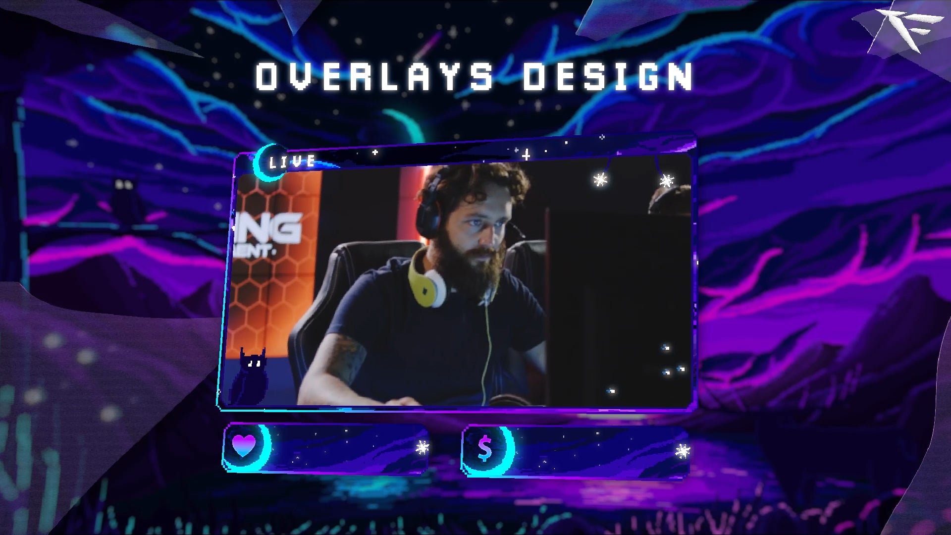 Pixel-style webcam frame with glowing edges – part of the Night Sky Twitch Overlay for OBS and Streamlabs