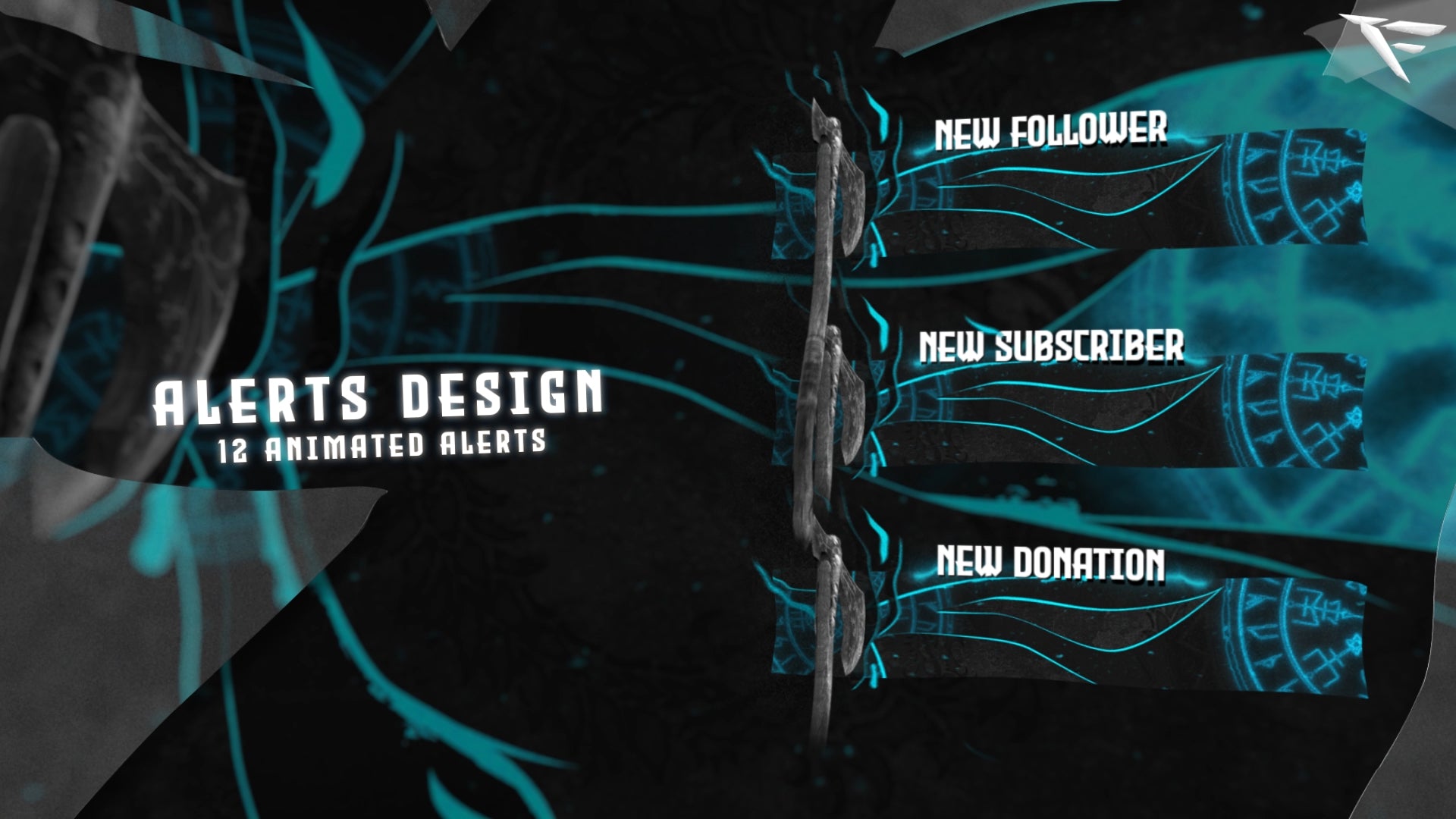 Viking animated alerts – Nordic rune and axe animation for Twitch notifications with rustic Viking-style sound and visuals.