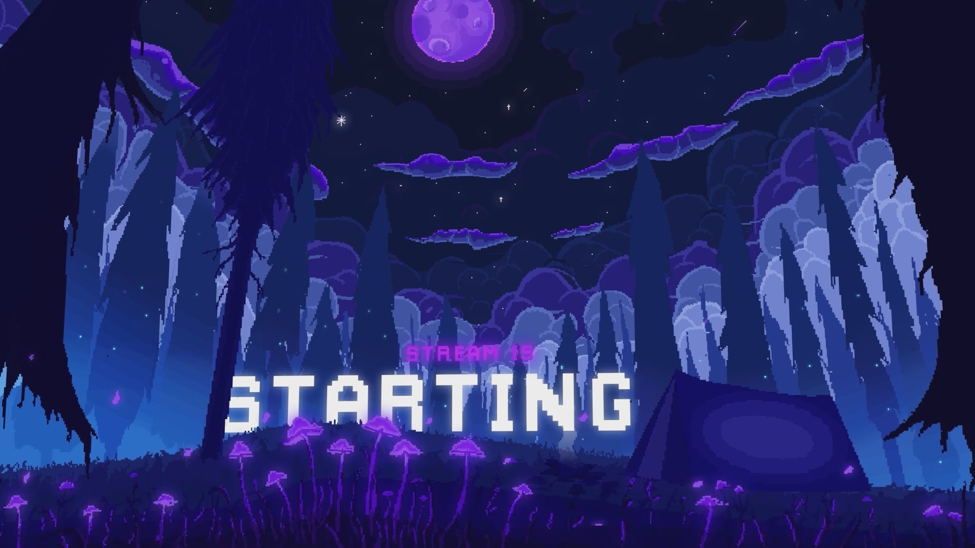 Pixel Forest Twitch Overlay – Animated Screens with intermission and chatting screens for OBS with pixel-art forest theme and cozy atmosphere
