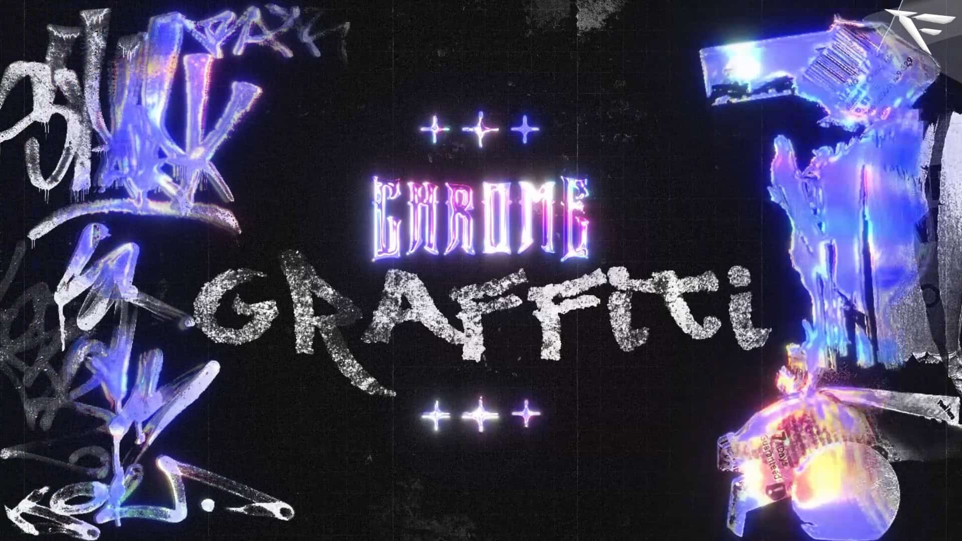 Chrome Graffiti Twitch overlay package thumbnail featuring neon chrome text and urban graffiti textures on black background
