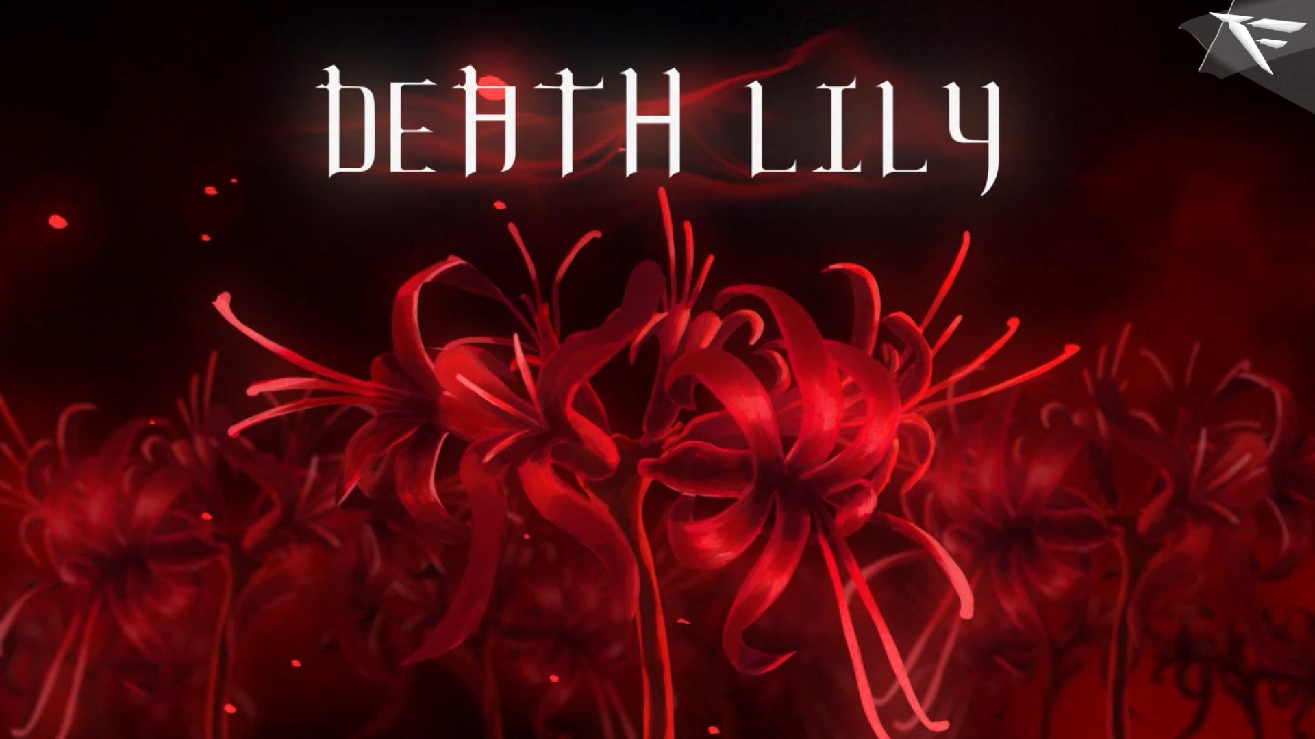 Death Lily Twitch Overlay Pack – dark red floral design inspired by spider lilies, featuring glowing petals and an elegant gothic atmosphere.