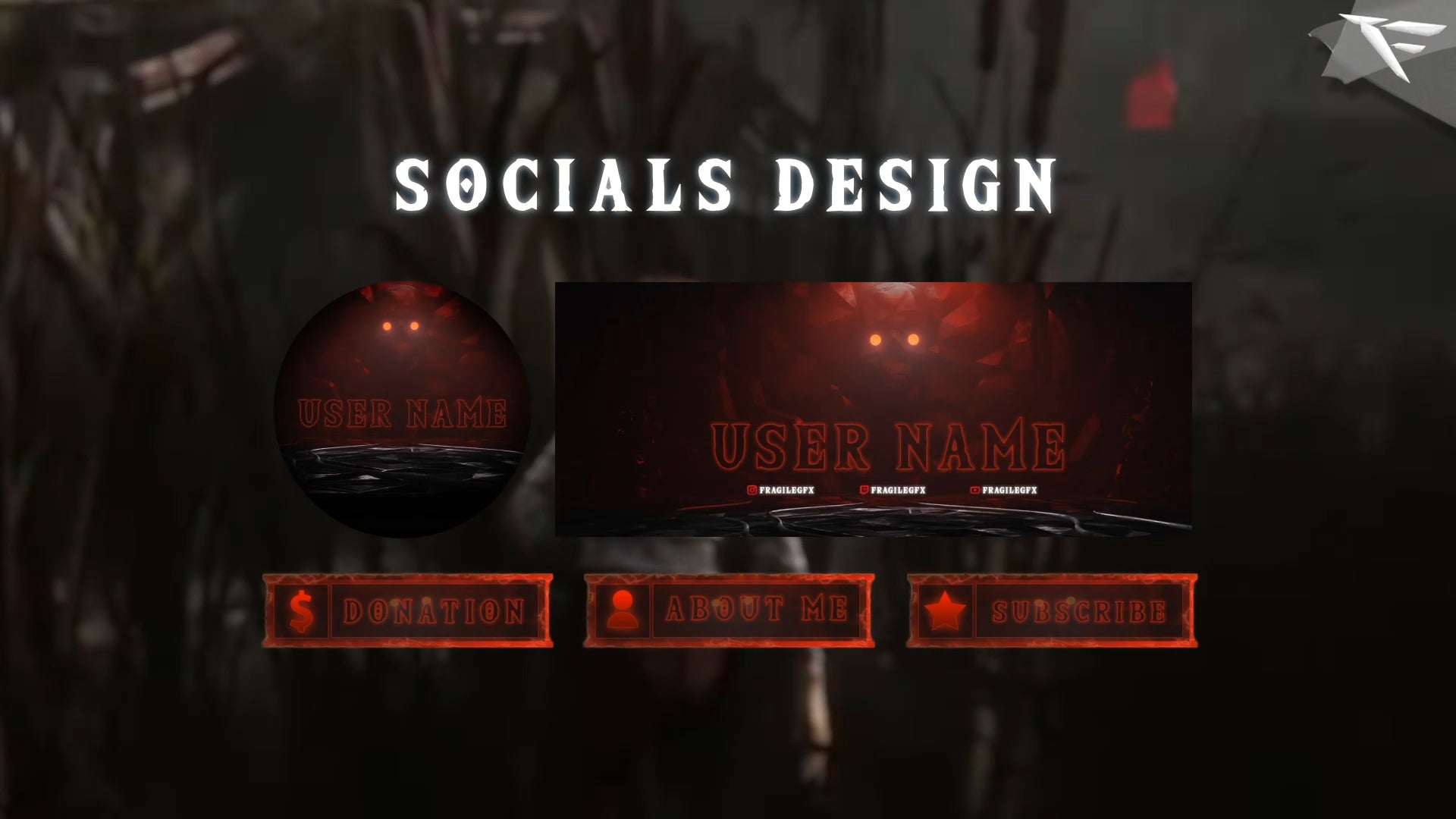 Neon Hell Twitch Panels – custom info panels with fiery neon glow and dark hell-inspired design, including About, Rules, Schedule, Donate, and Socials sections for Twitch streamers using OBS and Streamlabs.