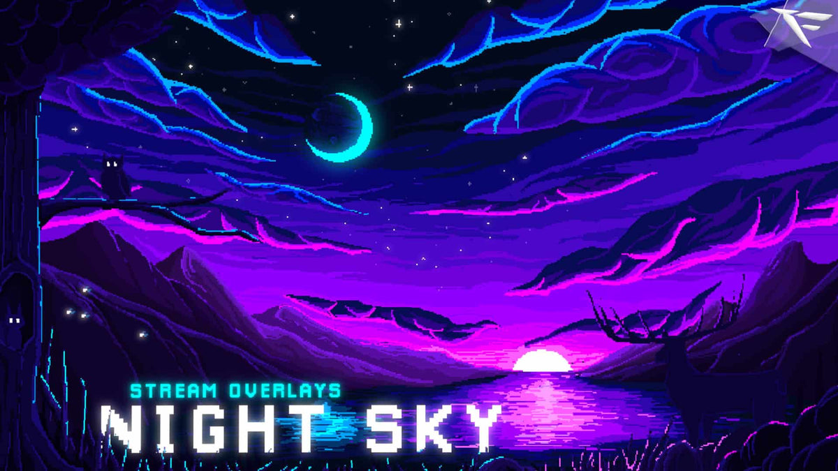 Night Sky Pixel Twitch Overlay for OBS – Retro Stream Aesthetic