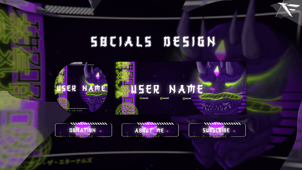 Vaporwave ONI Stream Package – Neon Japanese Demon Twitch Overlay