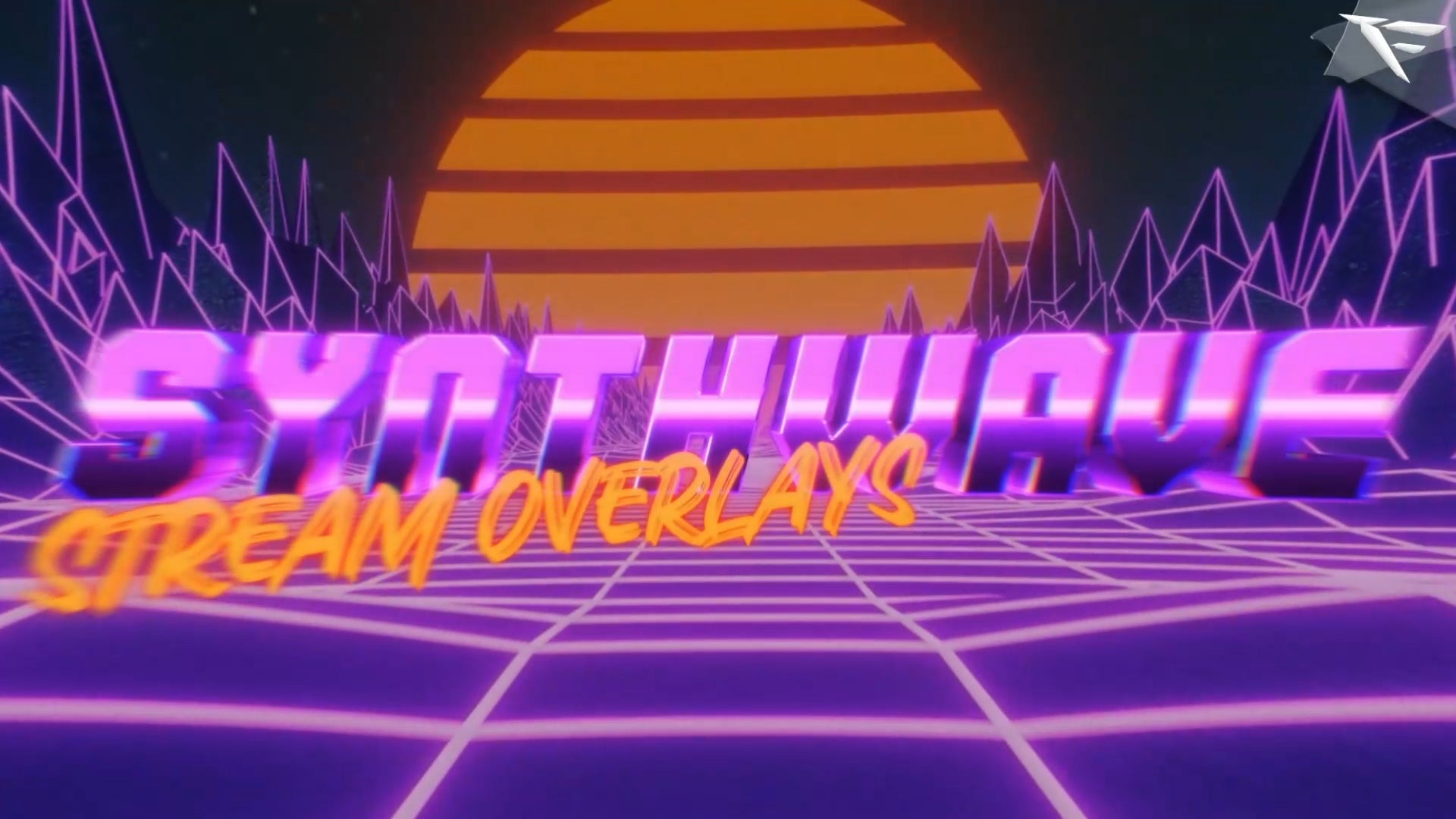 Neon retro‑futuristic Twitch overlay bundle with glowing synth grids, 80s aesthetic and vibrant colors by FragileGFX.