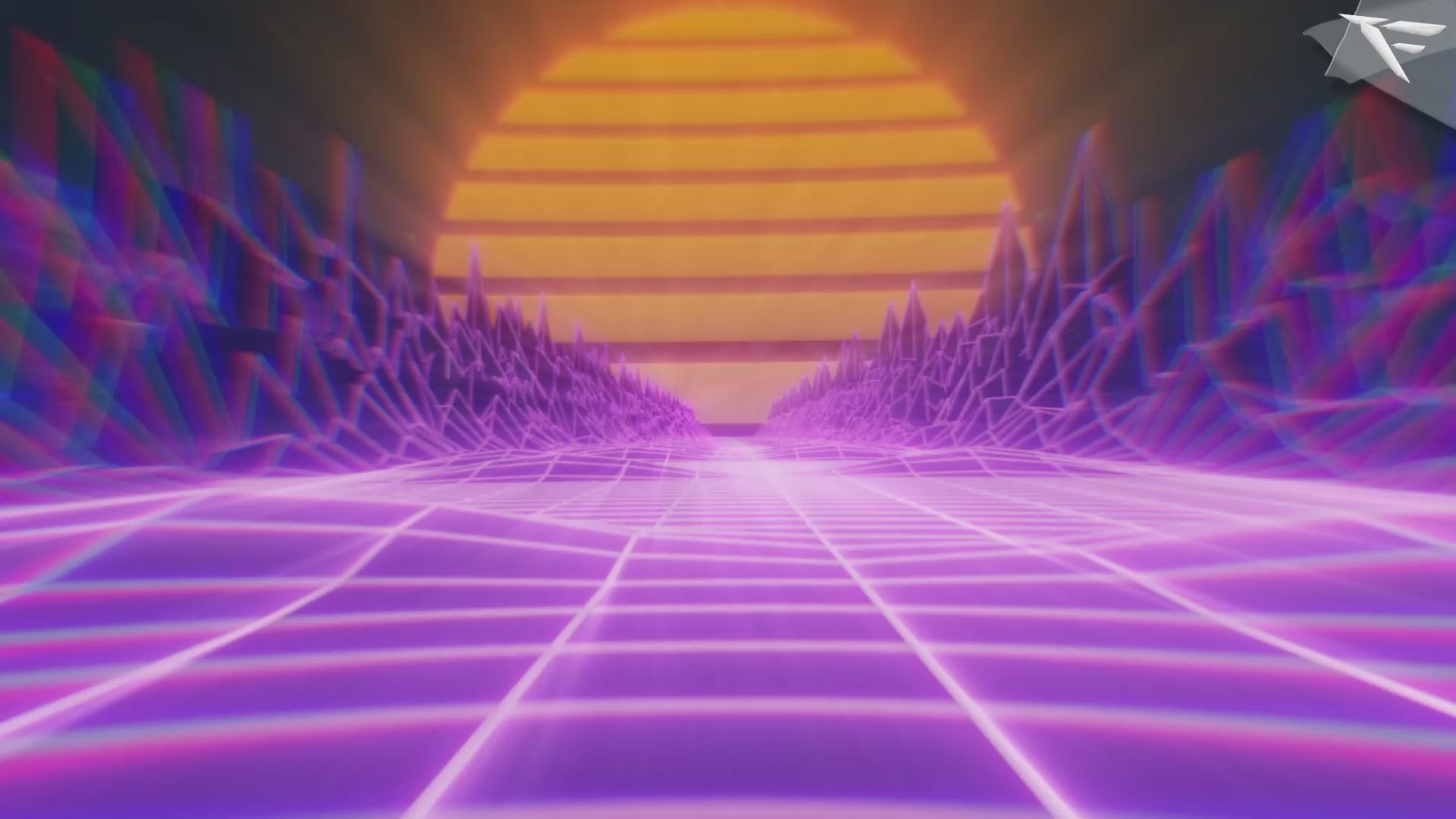 Neon retro Twitch webcam frame with glowing grids, animated glitch effects, and vibrant 80s synthwave colors — perfect for OBS, Streamlabs, or Twitch streamers.