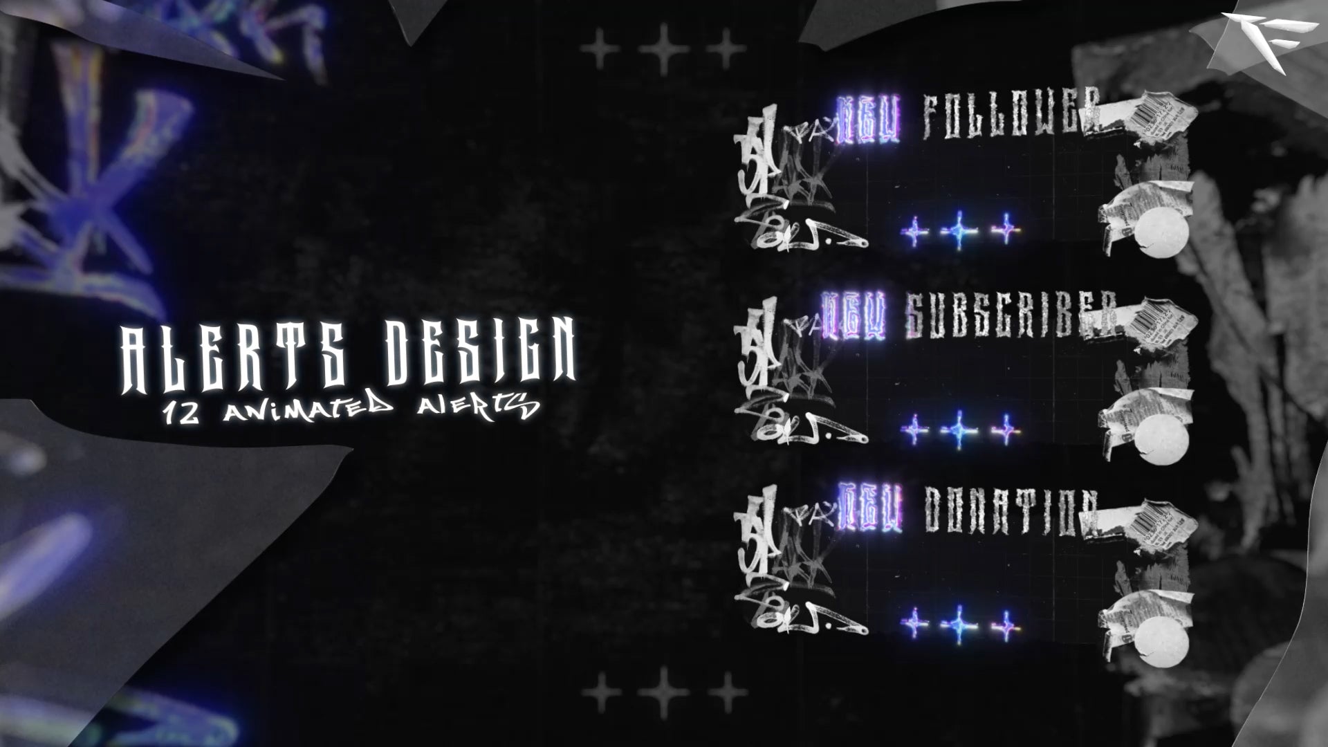 Chrome Graffiti animated alerts for new followers, subscribers, and donations with glitchy graffiti and chrome animations