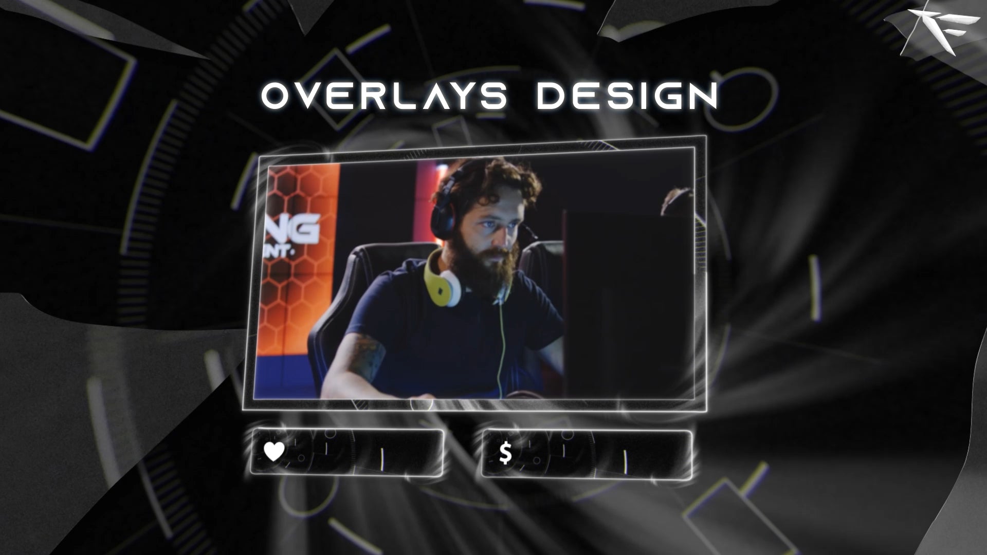 Dark Loop webcam overlay – futuristic loop frame with rotating motion rings and glowing accents for Twitch or OBS streamers.
