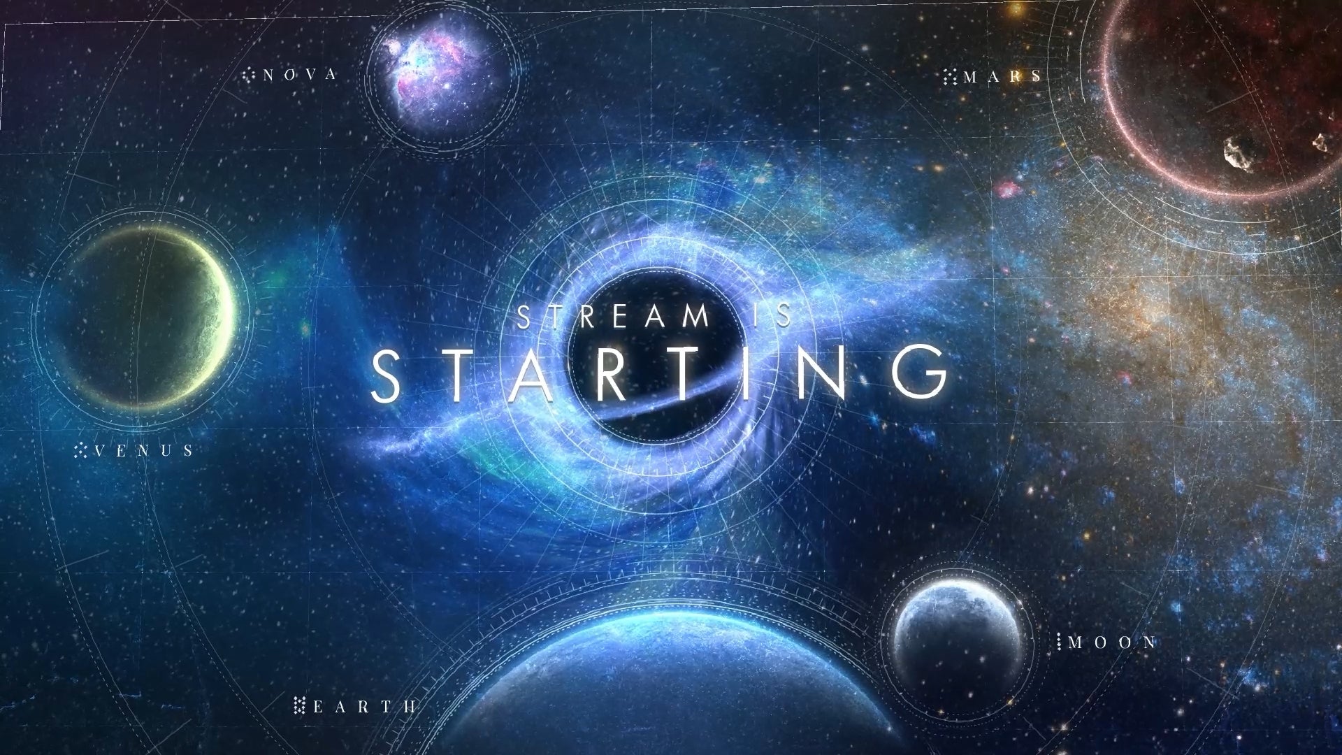 Dark Void Destiny 2 animated stream screens – starting soon, be right back, and offline layouts with void particles, glowing energy, and space-inspired effects.