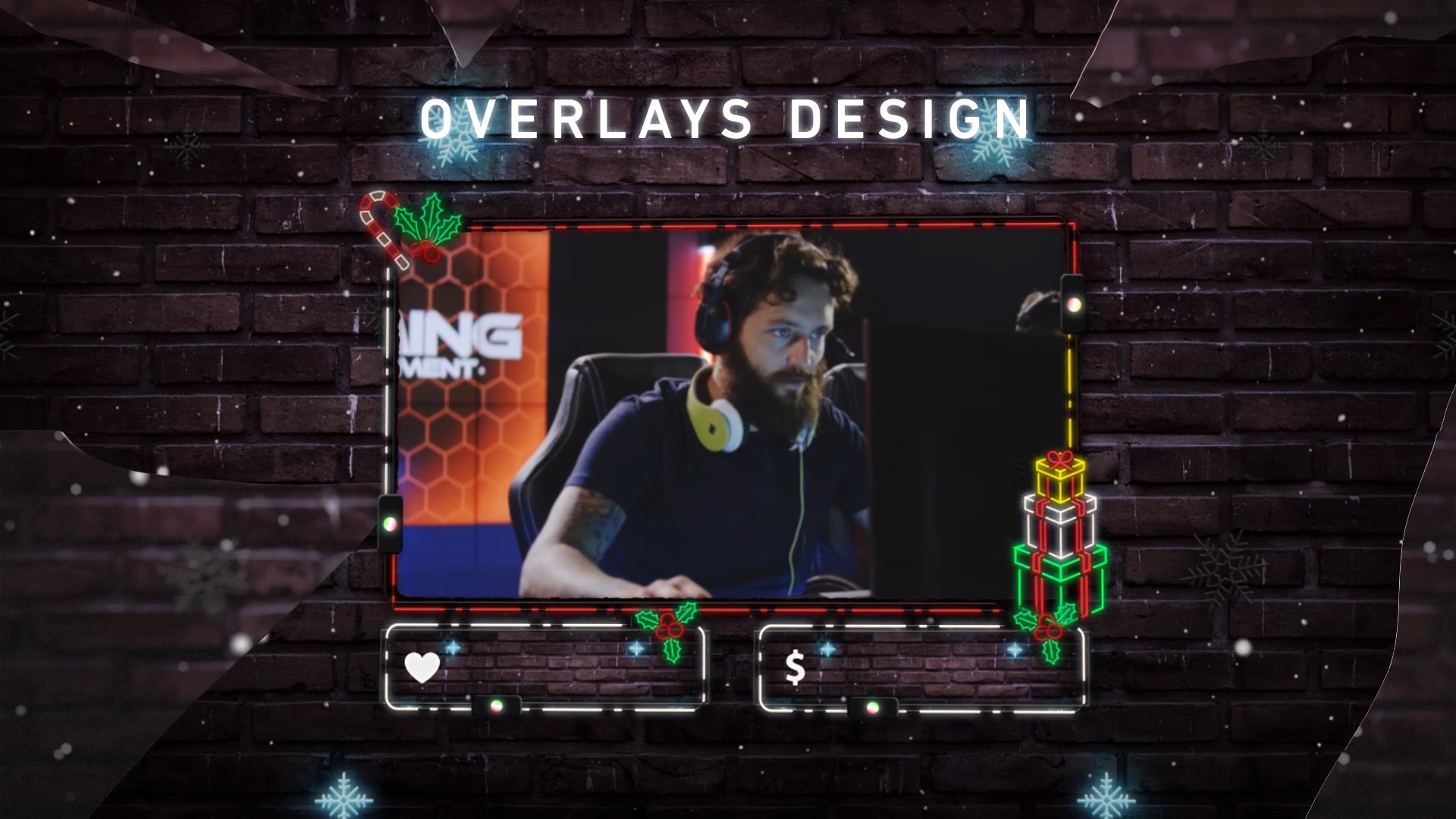 Neon Christmas webcam overlay – bright neon deer and glowing holiday frame for Twitch streamers using OBS or StreamElements.
