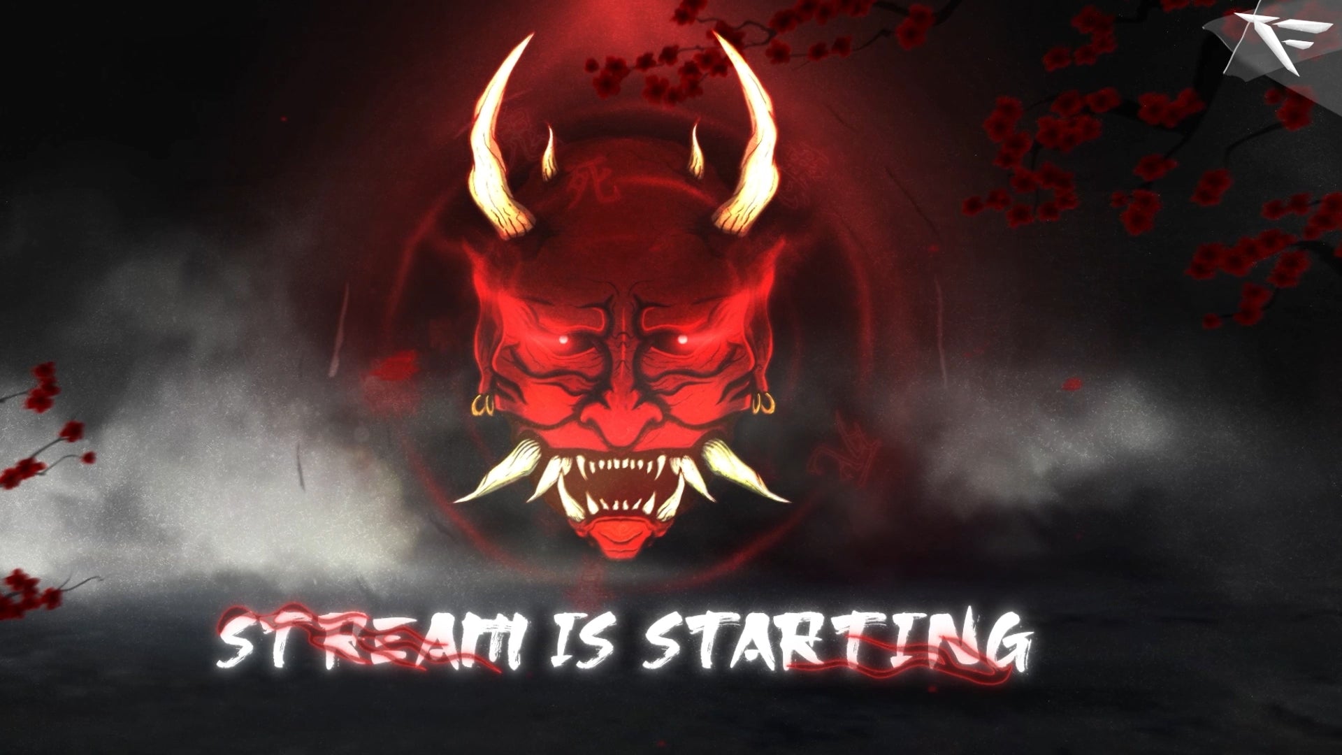 ONI Twitch Overlay for OBS – animated dark stream screens, webcam frame, and panels with demon-inspired design