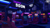Pixel art style animated intermission, chatting and Stream screens with glowing retro signs and arcade vibes from Retro Arcade Twitch overlay pack