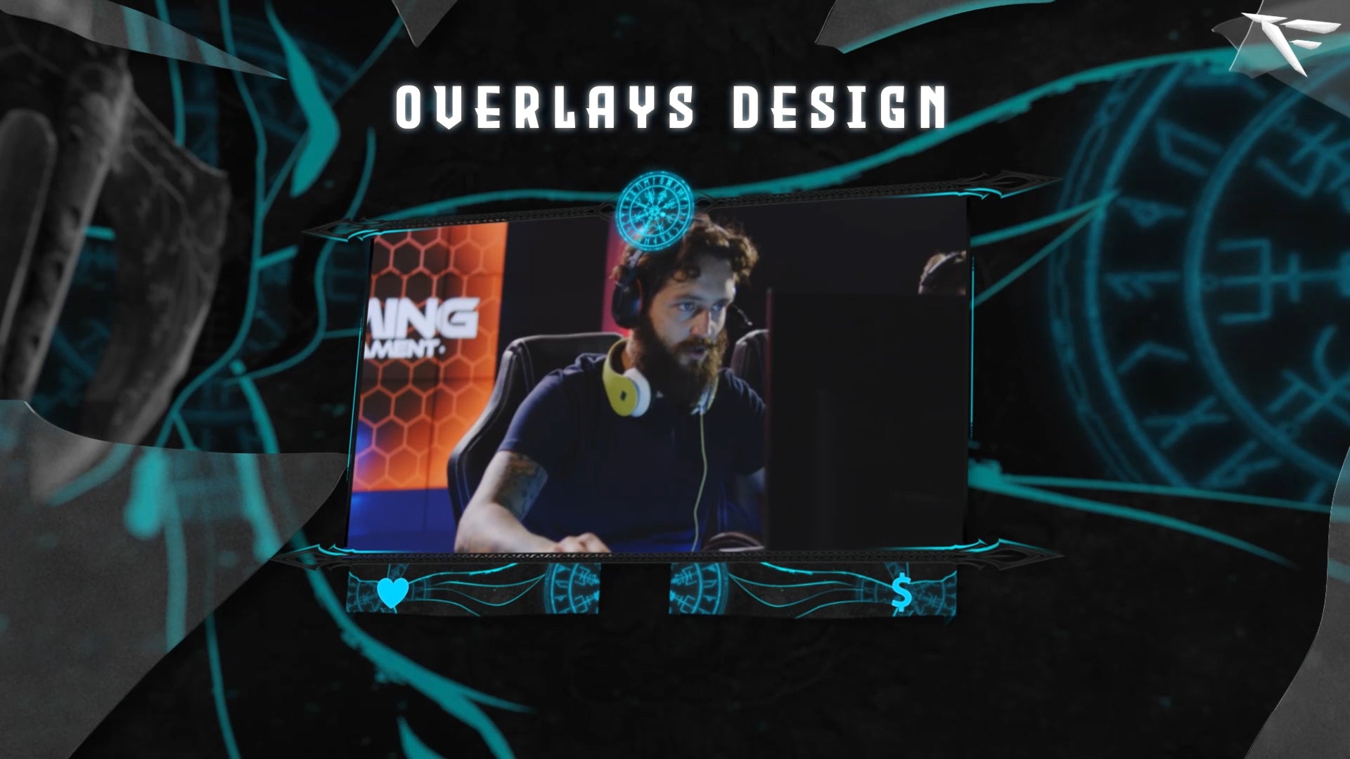 Viking webcam overlay – axe-framed camera border with engraved Norse symbols and ancient warrior theme for Twitch streamers.